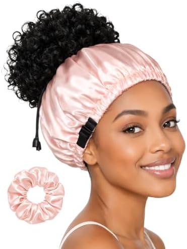 BONNET QUEEN Adjustable Double Layer Silk Like Satin Sleep Bonnet for Women with Scrunchie by BonnetQueen