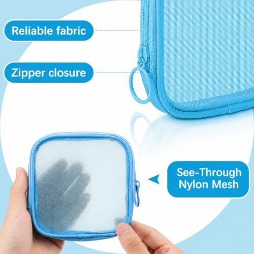 Weewooday 4Pcs Mesh Makeup Bag, Blue, Small, Classic - Image 3
