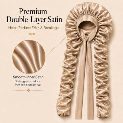 Double Layer Slik Like Satin Bonnet, 33-43" XXL Bonnet for Braids Long Hair - Image 5