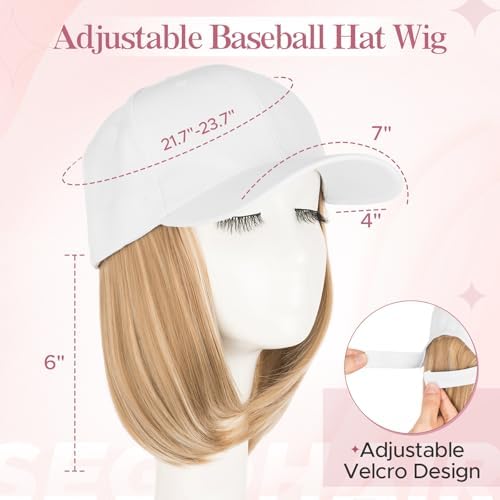 SEGO Baseball Cap with Hair Extensions for Women Synthetic Hair Attached Short Straight Hairpiece White Baseball Cap Wig Adjustable Hat Wigs for Women 6 Inch 16P613 Ash Blonde Mix Bleach Blonde - Image 3