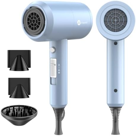 Slopehill Professional Ionic Hair Dryer, Powerful 1800W Fast Drying Low Noise Blow Dryer with 2 Concentrator Nozzle 1 Diffuser Attachments for Home Salon Travel (Matte Blue) by slopehill