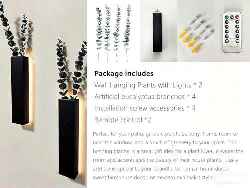 Artificial Eucalyptus with LED Lights Wall Planters Rustic Wall Decor with Lights Fake Vines for Home Decor Bedroom Living Room Bathroom Hanging Vase for Dried Flowers Faux Plants (Black) - Image 4
