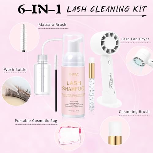 EMEDA Lash Shampoo Kit 2.02 Fl.oz Lash Cleaning Kit with Fan (White) - Image 2