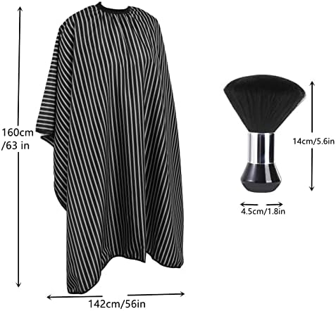 Professional Hair Cutting Cape with Neck Duster Brush, Large Size Salon Hairdresser Cape for Men, Women and Kids(Black With White Stripes) - Image 2