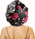 Large Round Satin Bonnet for Sleeping, Double-Layer Elastic Hair Bonnet with Silky Tie Band for Women Braids/Curly/Long Hair - Black Floral by senthair