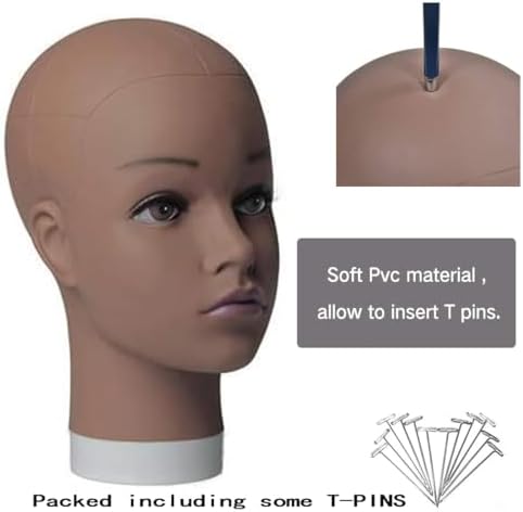 HAIRWAY Mannequin Head Female Mannequin Head Stand Cosmetology Mannequin Head for Wigs Manikin Doll Mannequin Head for Wigs Making and Display with Free T-pins (Brown, 21.5inch) - Image 3