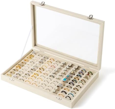 Frebeauty 100 Slots Ring Organizer Tray,Velvet Ring Box with Clear Lid by Frebeauty