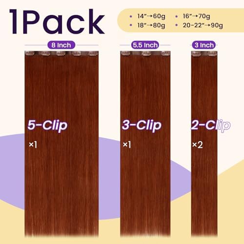 LaaVoo Seamless Clip in Hair Extensions Real Human Hair Auburn Brown Seamless Hair Extensions Clip ins Auburn Brown Seamless Human Hair Clip in Extension Full Head 14 Inch 4PCS/70g - Image 4