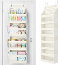 Yecaye 5 Tier Over the Door Organizer, Swing-proof Door Organizer Hanging with Clear PVC Windows, Behind the Door Storage for Bedroom Nursery Closet Laundry Pantry Bathroom, Cream White by Yecaye