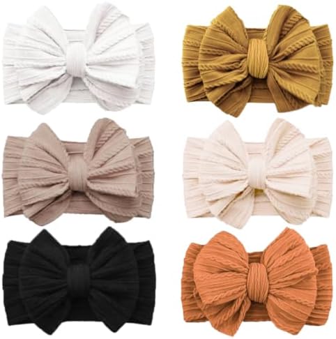Baby Bows Headbands Soft Nylon Handmade Hair Accessories for Newborn Infant Toddler Kids (6 Mixed White, Large) by YWAOAIJD