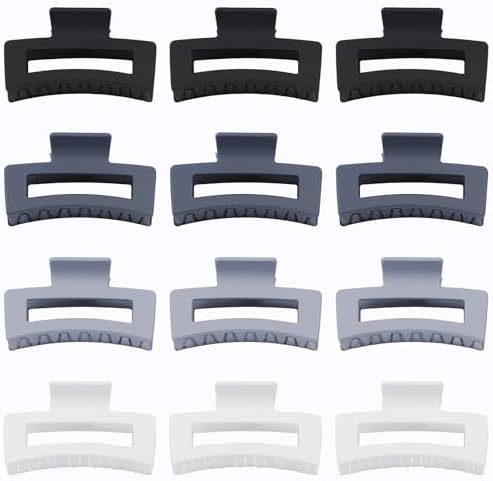 12 Pcs Medium Hair Clips for Women, 3.5 Inch Square Claw Clips, Colorful Hair Claw Clips for Thick and Thin Hair, Bulk Hair Accessories for Women and Girls- Grey - Image 2