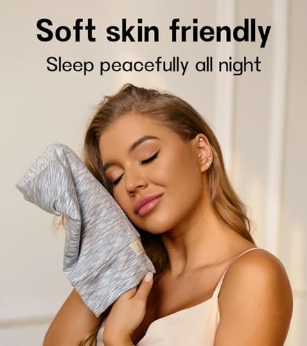 SECZIPE 2 Pcs Silk Satin Sleep Bonnet Hair Wrap, Shower Cap Men Women, Gray - Image 6
