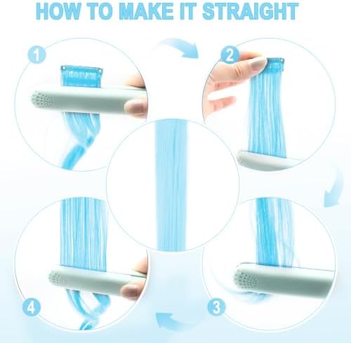 10 PCS Light Sky Blue Hair Extensions, Curly Wavy Synthetic Hair Clip in - Image 4