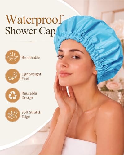 Edoneery Shower Caps for Women Reusable Waterproof, Shower Hair Cap - Image 3