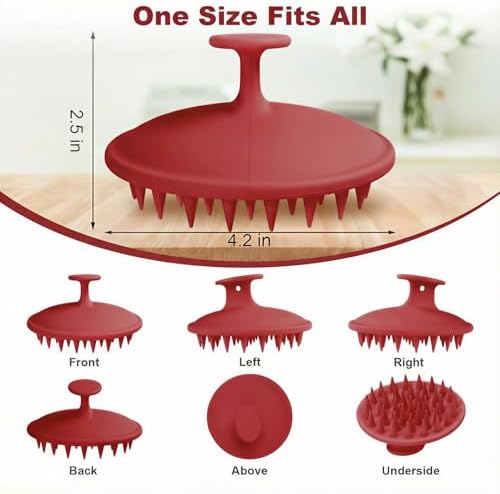 Meartchy Silicone Scalp Massager Shampoo Brush, Scalp Brush for Hair Growth & Dandruff Removal, Hair Scrubber Scalp Stimulator Exfoliator Brush with Soft Bristles for Wet Dry Scalp Care (Ruby Red) - Image 2