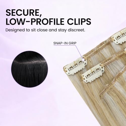 LaaVoo Clip In Hair Extensions, Blonde Highlights, 14 Inch 5Pcs 80g - Image 3