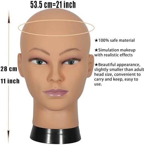 Bald Mannequin Head Stand Professional Cosmetology Wig Training Head for Wig Making and Display Hat Glasses Scarf Jewelry Model Head with Free Clamp - Image 3
