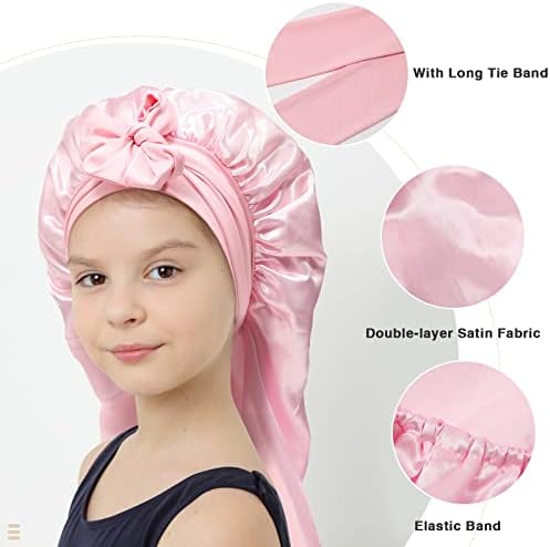 AWAYTR Kids Bonnets for Girls - Satin Long Hair Braid Bonnet for Sleeping - Image 4