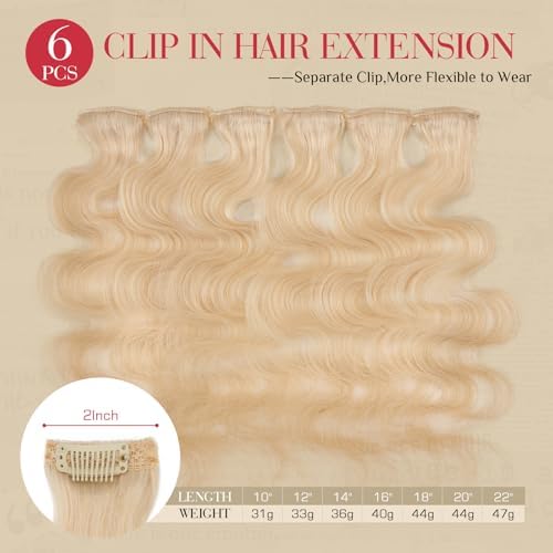 Rich Choices Short Clip In Hair Extension Real Human Hair-Wave/Curled 6 Pcs Single Clip Hairs Extension for Women-100% Remy Hairs Mini Clip ins Hairpieces for Thin Hairs-12 Inches #60 Platinum Blonde - Image 2