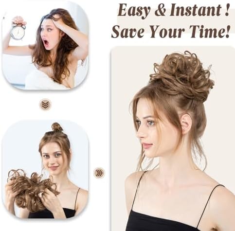CJL HAIR Large Messy Bun Hair Piece Wavy Curly Scrunchies Synthetic Chignon Ponytail Hair Extensions Thick Updo Hairpieces for Women Ash Grey - Image 6