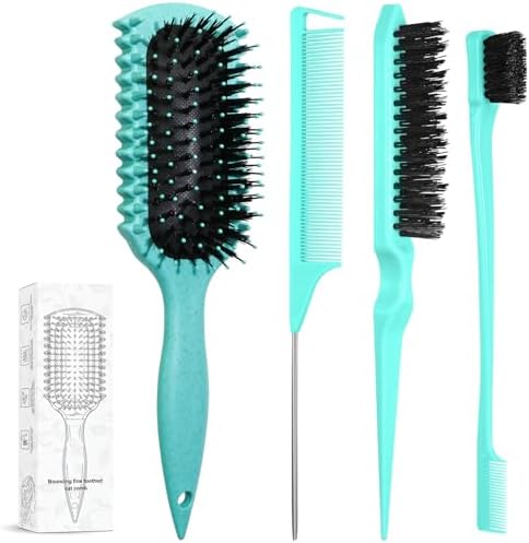 Curl Defining Brush, Curly Hair Brush Products With 3 Pcs Slick Back Hair Brush Set Bristle Brush Edge Control Teasing Comb for women (Green) by Unknown