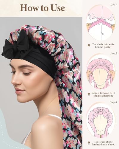 AWAYTR Reversible Long Satin Hair Bonnet for Braids Sleeping Women - Image 7