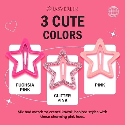 JASVERLIN Pink Star Snap Hair Clips, Y2K Pink Hair Accessories, 36 Pcs - Image 6