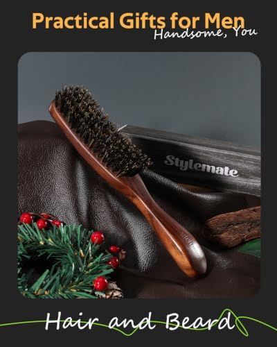 STYLEMATE 100% Mens Boar Bristle Hair Brush, Natural Stiff Bristles and Black Walnut Wood for Thick & Fine Hair, Beard Brush with Handle for Men - Image 6