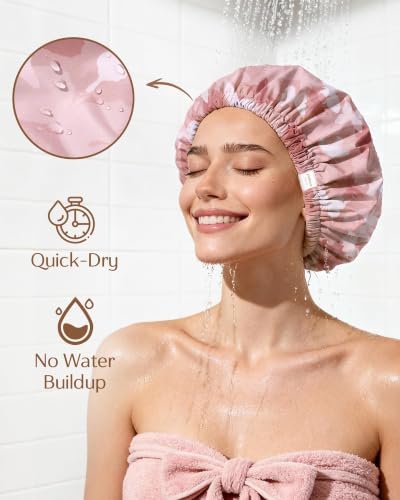 Yanibest Satin Lined Shower Cap, Reusable Waterproof Shower Caps for Women - Image 2