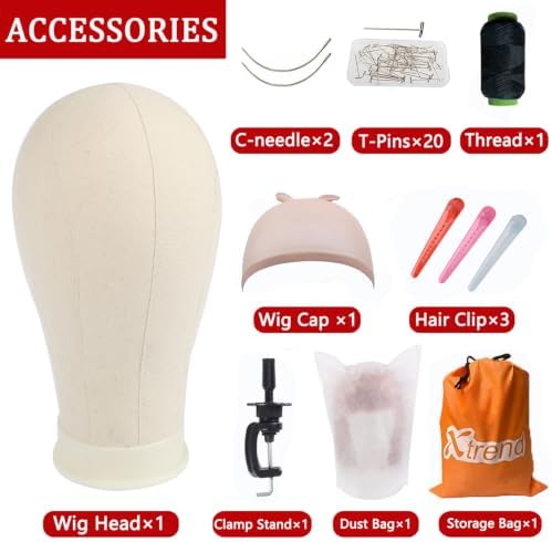 XTREND 21-24'' Poly Canvas Block Head Mannequin with Stand Set for Wig/Hair Extension Making Display & Styling - Image 2