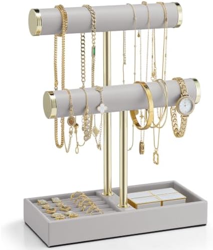 VLANDO Jewelry Organizer, 2 Tier Jewelry Bracelet Necklace Holder with Tray by VLANDO