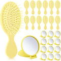 Meanplan 24 Pcs Mini Hair Brush Set Travel Wet Dry Hair Combs Pocket Detangling Compact Folding Makeup Mirrors for Spa Sleepover Birthday Bridal Shower Bachelorette Christmas Party Gift(Yellow) by Meanplan