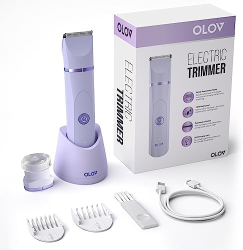 OLOV Electric Body Hair Trimmer - Groin Trimmer for Men - Bikini Trimmer Women - Wet/Dry Shaver Groomer, Replaceable Ceramic Blade Heads, USB Recharge Dock, Waterproof Hygiene Razor, Purple - Image 2