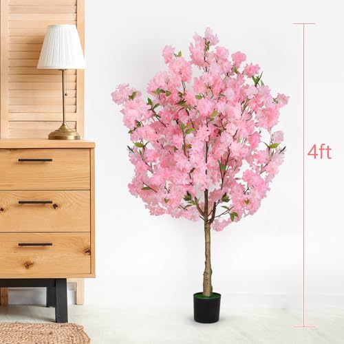 Artificial Cherry Blossom Tree Fake Plants Faux Pink Sakura Flowers, 4FT - Image 6