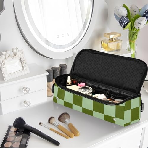 Checkerboard Verdant Plaid Hair Tools Travel Bag Portable Carrying Case with Heat Resistant Mat Travel Organizer Pouch for Curling Iron Hair Dryer Flat Irons - Image 7