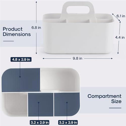 Multiuse Caddy Organizer with Handle, Portable Divided Plastic Tote Bin - Art Craft, Stationary Pen Marker Crayons, Makeup Hair Supplies Storage - Bathroom, Classroom, Dorm, Office, Desk Holder -White - Image 5