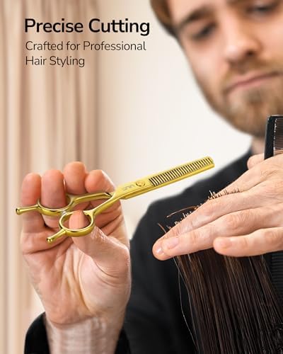 ULG Professional Texturizing & Thinning Shears - 6.5’’ Hair Cutting Scissors, Ultra Sharp Japanese Stainless Steel, Ambidextrous Ergonomic Handle for Barbers, Stylists, Salon & Home Use, Gold - Image 4