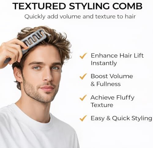 2-in-1 Volumizing Texture Comb for Men, Wide & Fine Tooth Hair Comb for Root Lift & Anti-Frizz Styling, Lightweight Portable Grooming Tool with Non-Slip Grip, All Hair Types (Premium Gray) - Image 2