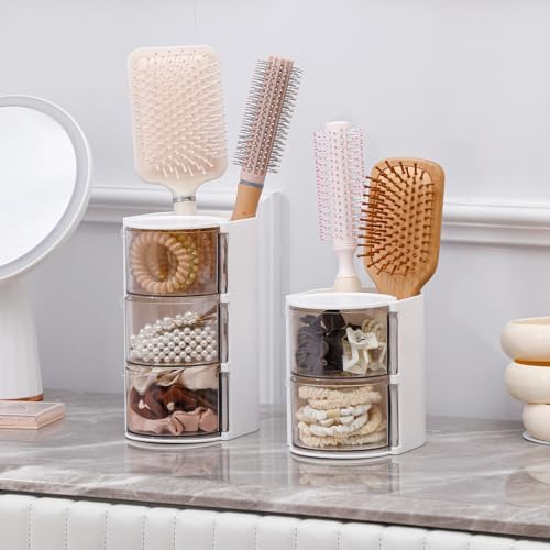 FABROK 2-Layer Hair Accessories Organizer with Hair Brush Holder, White - Image 5