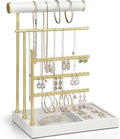 VLANDO Jewelry Stand Organizer with Ring Holder, Jewelry Holder Organizer with Tray, Necklace Holder Bracket Holder Earring Holder - White by VLANDO