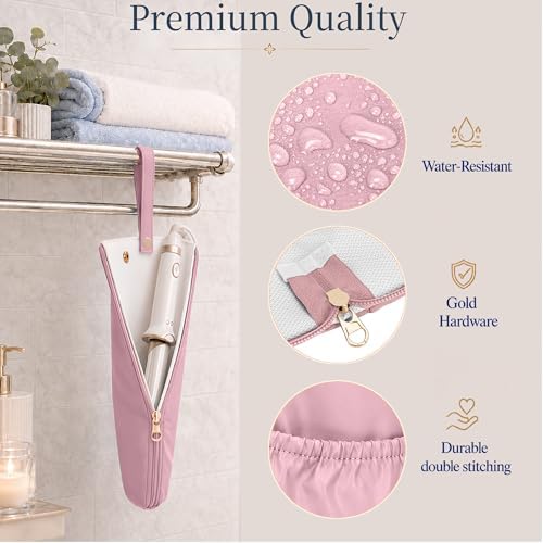Hot Tools Travel Bag with Heat Resistant Mat, 2-in-1 Hair Tools Organizer Bag for Curling Iron, Flat Iron, Portable Holder & Mat with Cord Pocket for Home Travel(Pink) - Image 5