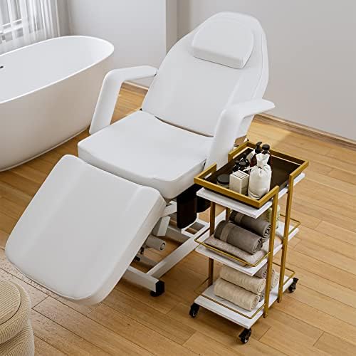 Paddie Esthetician Cart with Wheels, Salon Lash Spa Rolling Trolley Cart, White & Gold - Image 2