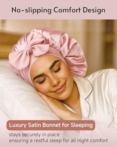 Yanideer 3 pcs Adjustable Satin Bonnets for Sleeping Double Layer Satin Lined Hair Bonnet with Tie Band for Women Curly Hair - Image 3