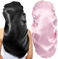 2Pcs Long Satin Bonnet Sleep Caps, Braids Bonnet, Black+Pink by Gelme+Nutri