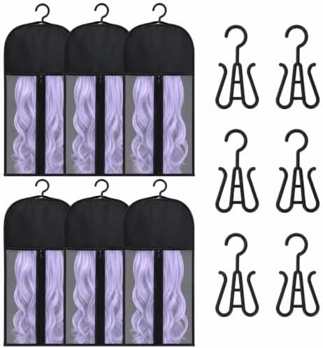 6-Pack Hair Extension Holder - Wig Storage Bags with Hanger for Multiple Wigs, Dust-proof, Ideal for Hair Extensions & Accessories - Image 2