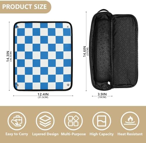 Checkerboard White Blue Plaid Hair Tools Travel Bag Portable Carrying Case Travel Pouch Organizer with Heat Resistant Mat for Curling Iron Hair Dryer Flat Irons - Image 4