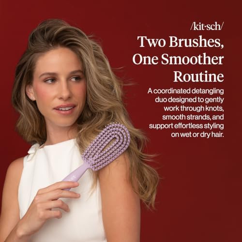 Kitsch Flexi Flow Duo Detangler Brush, Hair Brushes For Women- Soft Violet - Image 2