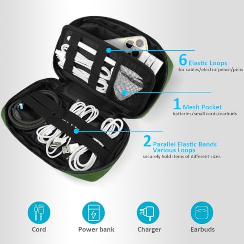 GOX Travel Cable Organizer Bag, Small Tech Pouch for Electronics, Green - Image 4