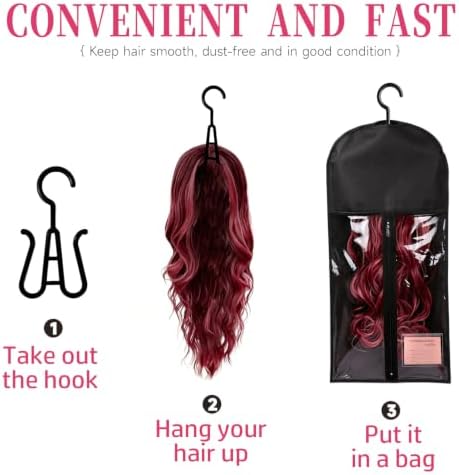 Wig Storage Bags with Hanger-Hair Extension Organizer(8 Pack Black) - Image 3