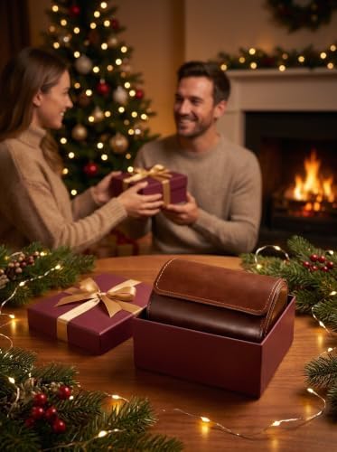 MR.OKAY 2 Watch Travel Case-Classic Leather Watch Case With Superb Texture.Portable Watch Roll Or Organizer For Storage And Display. Best Travel Gift for Men,All Handcrafted By Artisans. - Image 2